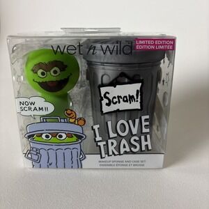 New Sesame Street Wet N Wild Love Trash Oscar Makeup Sponge Case Can Set Limited